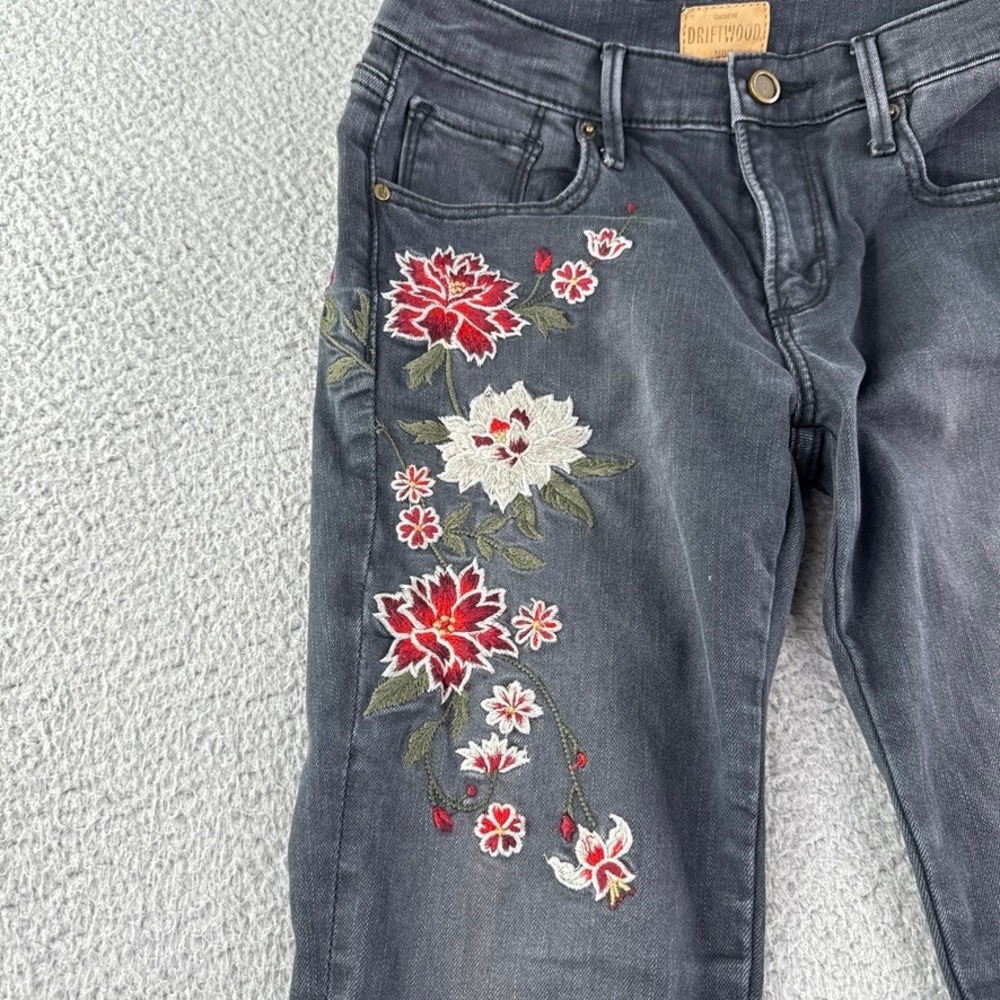 Driftwood Jeans Womens 24X28 Black Jackie Embroidered Floral Denim Classic Fit - Picture 6 of 16